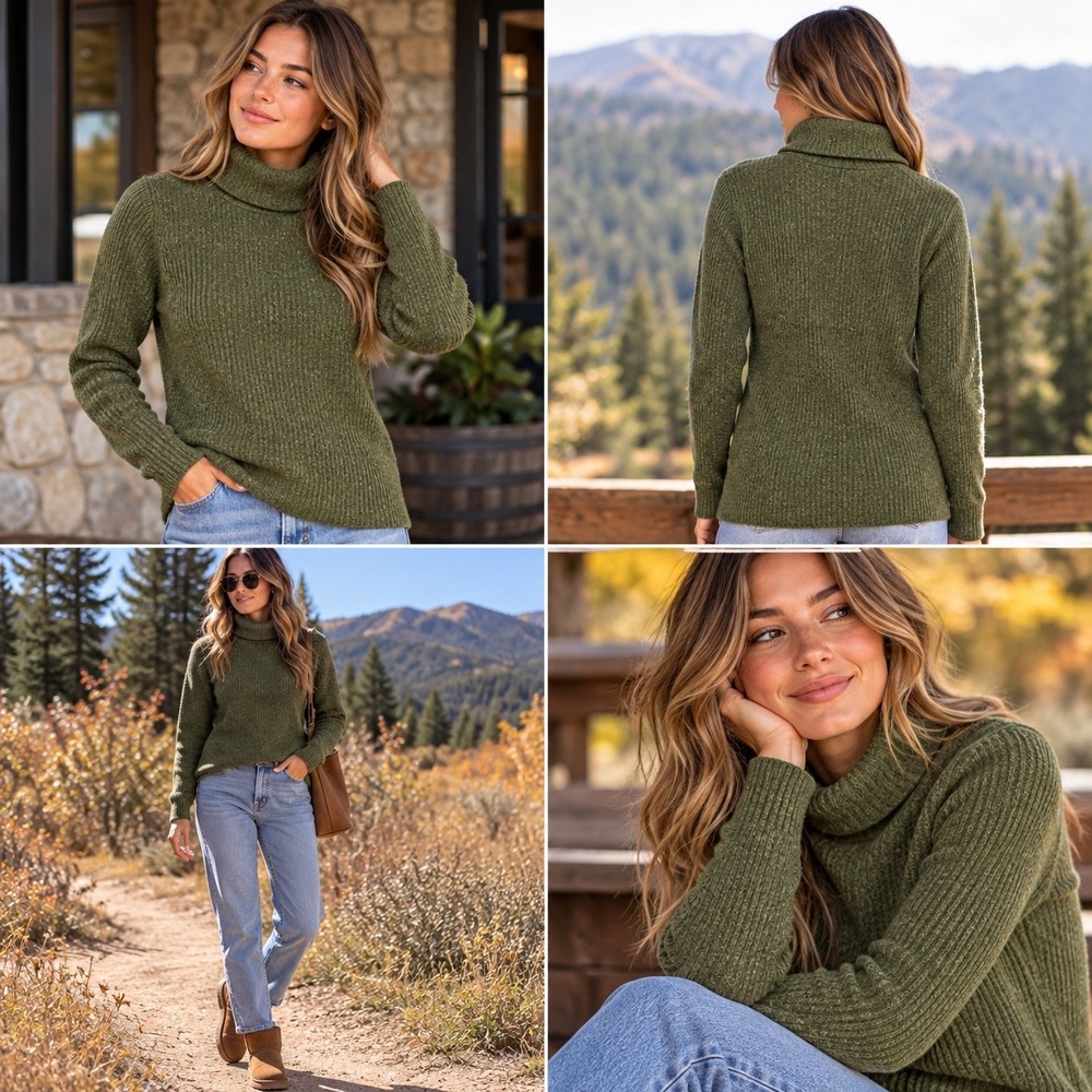 Banana Republic Olive Green Ribbed Turtleneck Sweater XS Long Sleeve Knit Top